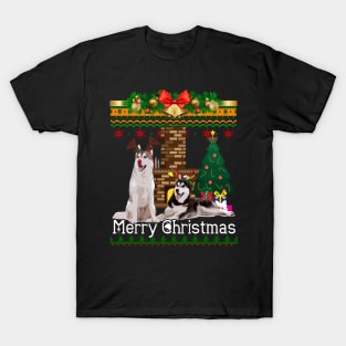 Ugly Christmas Sweater SIBERIAN HUSKY T-Shirt